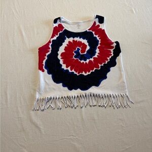Celebrate Tie-Dye Fringe Tank Top - Red, Blue, and White Size XXL 18